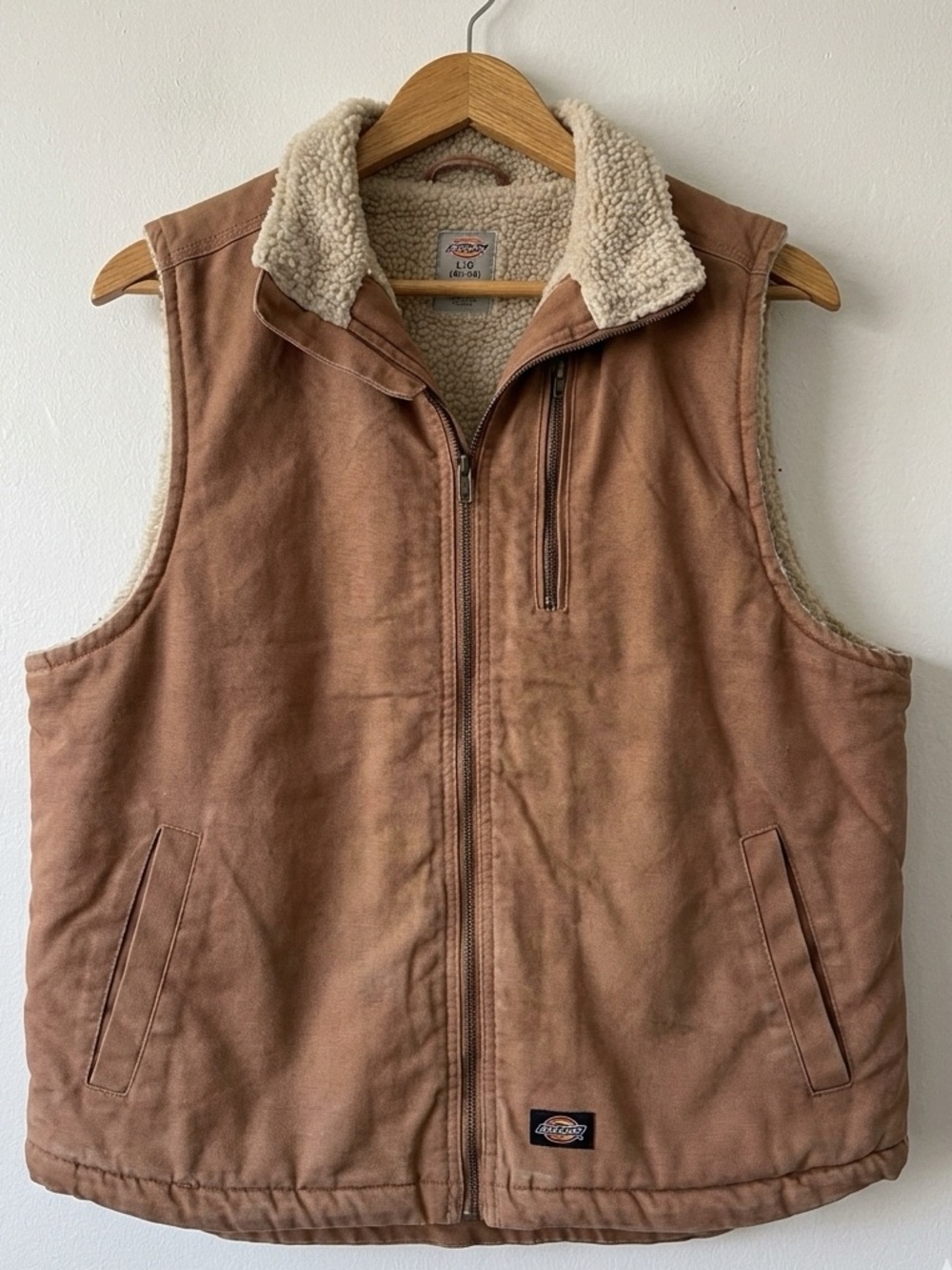 Dickies Sherpa Lined Duck Canvas Workwear Vest Mens Large Caramel Brown
